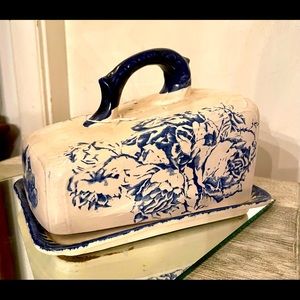 Antique Flow Blue covered cheese dish “Victoria” Ironstone Trafalgar Blue 1900’s